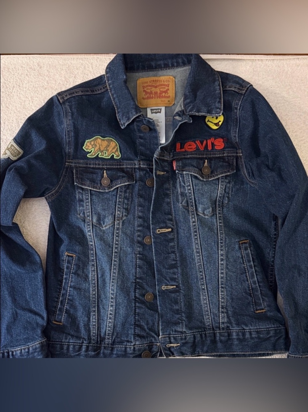 Levi Strauss & Co Youth Trucker Denim Jean Jacket Classic Wash Patches 7747-M2M